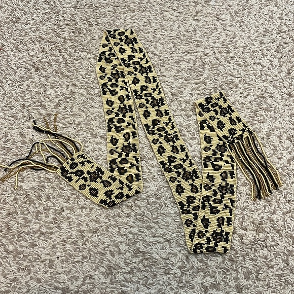 Heavy Fully Beaded Cheetah Printed Belt with Beaded Tassels - Picture 5 of 7